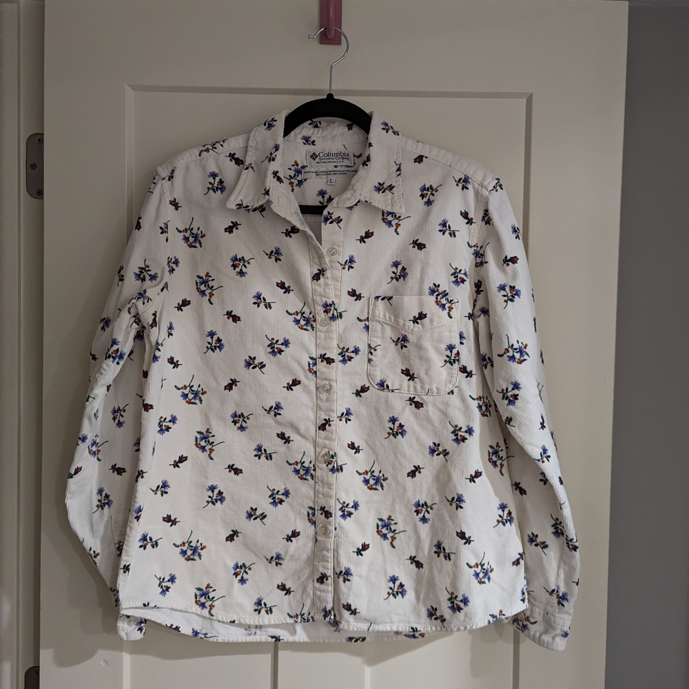Floral Button-Up Shirt Columbia Women's Size Large Corduroy Texture Whim…